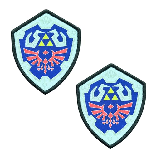 2 Stück, kompatibel mit der Legend of Zelda Hyrule's Royal Crest Shield Logo bestickter Klettverschluss-Aufnäher, Videospiel-Applikation, Emblem für Kostüm, Rucksack, Uniform, Weste, Kinder, Herren, von Zcketo