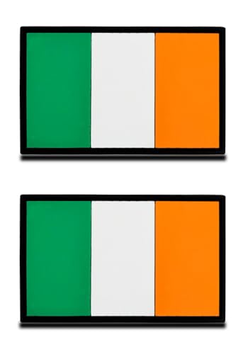 2 Stück 3D PVC Gummi Irland Flagge Patch, Heavy Duty und Solid Material, Hooked Backing Tactical Irish Emblem Patch für Kleidung Tasche Rucksack Uniform Weste Kleidung Biker Reisen von Zcketo