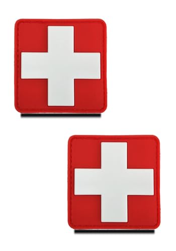 2 Stück 3D PVC Rubber Medic Kreuz Medizinisch Patch, Schweres Robust Material,Rot Kreuz für Taktische Rucksäcke, Medizinische Taschen, Erste-Hilfe-Kits, Outdoor-Abenteuer-Kits von Zcketo