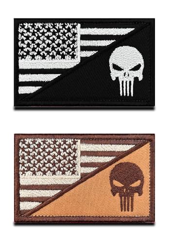 2 Stück Amerika-Flagge/Punish-Skull-Patch, taktische Militär-USA-Flagge, Totenkopf-Patches, US-amerikanische Flagge, Haken- und Schlaufen-Emblem, bestickter Aufnäher für Hut, Rucksack, Jacke, von Zcketo