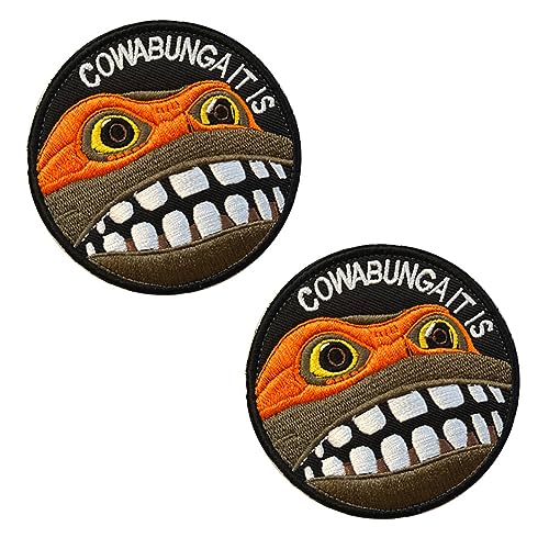 2 Stück Cowabunga It is Funny Frog Tactical Patch Military Hook & Loop Embroidered Applique Emblem Patch for Bags Caps Backpack Uniform Vest Clothes Tactical Travel Biker or Collect von Zcketo