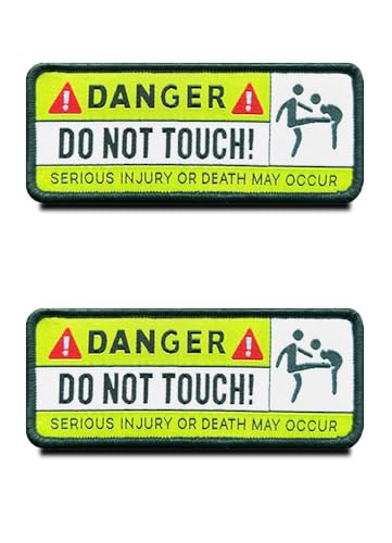 2 Stück "Danger: Do Not Touch" Lustige Arbeitet Patch Taktische Moral Stickerei Appliques Emblem Kompatibel mit Klett für Kleidung Rucksack Uniform Weste Hundeweste Biker Jacke Patch von Zcketo