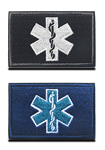 2 Stück EMT EMS Medic Kreuz Moral Patch - Taktisch Medizinisch Patch, Schwarz/Blau Kreuz für Taktische Rucksäcke, Medizinische Taschen, Erste-Hilfe-Kits, Outdoor-Abenteuer-Kits von Zcketo