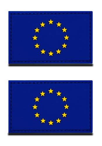 2 Stück Europäische Union 3D PVC Rubber Flaggen Patch, Schweres Robust Material,Hakenrückseite ohne Schlaufe, Taktische Blau EU Emblem Patch für Kleidung Taschen Rucksack Uniform Weste von Zcketo