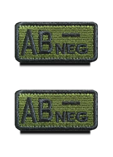 2 Stück Grün Typ AB- Neg Negativ Blutgruppe Kreuz Taktisch Militär Emblem Bestickter Aufnäher Patch mit Klettverschluss für Erste-Hilfe-Tasche, Trauma, Medizin, Sanitäter, Rettungspaket (AB-) von Zcketo