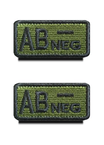 2 Stück Grün Typ AB- Neg Negativ Blutgruppe Kreuz Taktisch Militär Emblem Bestickter Aufnäher Patch mit Verschluss für Erste-Hilfe-Tasche, Trauma, Medizin, Sanitäter, Rettungspaket (AB-) von Zcketo