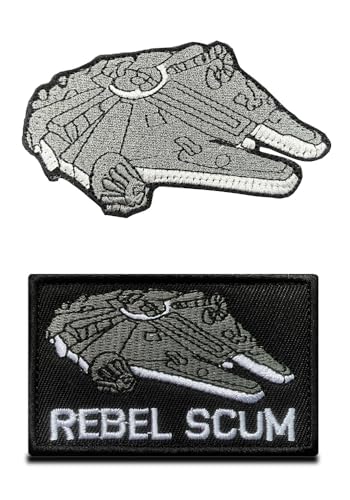 2 Stück Movie Rebel Scum Alliance Raumschiff bestickter Aufnäher, Millennium Falcon Morale Patches Lustiges Militärabzeichen Klettverschluss für Hüte, Mützen, Taschen, Jacken, Rucksäcke von Zcketo