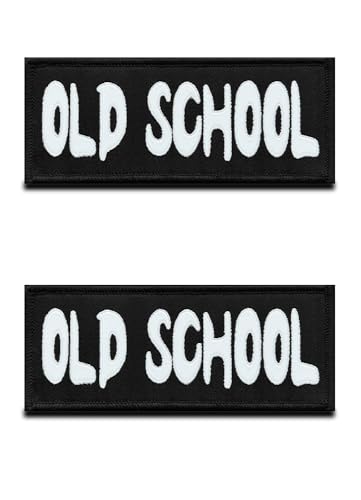 2 Stück "Old School" Alte Schule Patch Taktische Retro 70/80/90er Moral Stickerei Appliques Emblem Kompatibel mit Klett für Kleidung Rucksack Uniform Weste Hundeweste Biker Jacke Patch von Zcketo