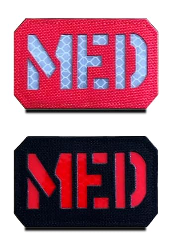 2 Stück Reflektierend MED MEDIC Medizinisch Bestickter Aufnäher mit Unterstützt Patch, für Taktische Rucksäcke, Medizinische Taschen, Erste-Hilfe-Kits/Tasche, Outdoor-Abenteuer-Kits von Zcketo