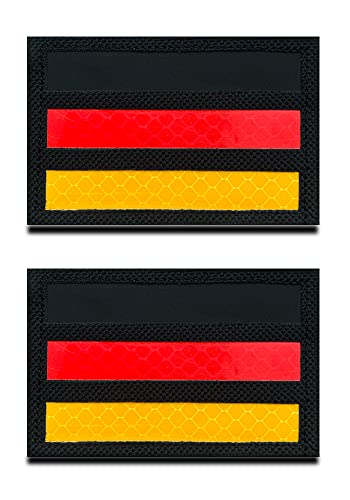 2 Stück Reflektierendes Deutschland Germany Flagge Patch Infrarot IR Reflektiv Militär Deutschland Patches mit Klett Rückseite für Rucksäcke Kleidung Taschen Uniform Weste Jersey Reisen CS von Zcketo