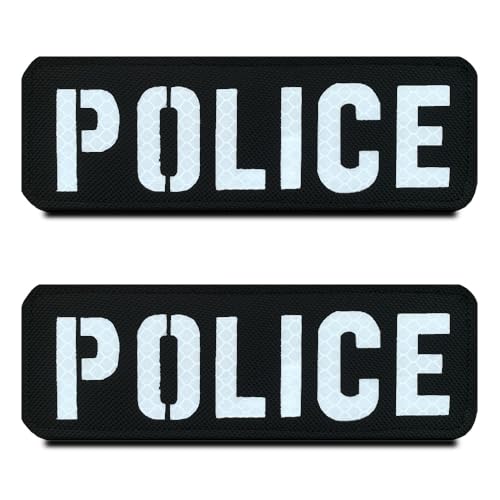 2 Stück Reflektierendes Police Polizei Infrarot IR Reflektiv Abnehmbare Militär Police Klett-Patches für Rucksäcke Kleidung Taschen Uniform Weste Jersey Reisen Cosplay CS-15.2x5 cm von Zcketo