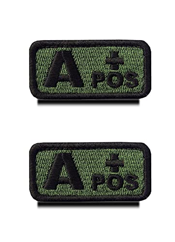 2 Stück Taktisch Militär Grün Typ A+ Pos positiv Blutgruppe Emblem Bestickter Aufnäher Patch mit Verschluss für Erste-Hilfe-Tasche, Trauma, Medizin, Sanitäter, Erste-Hilfe-Rettungsset (A+) von Zcketo