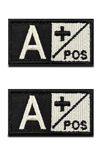 2 Stück Taktische Blutgruppe A+ Positive Patch bestickt Klettverschluss Militär Abzeichen Medizinische Erste-Hilfe-Tasche Emblem Patch für Outdoor Reisen Sport CS Militär Medizinische Hilfe - Schwarz von Zcketo