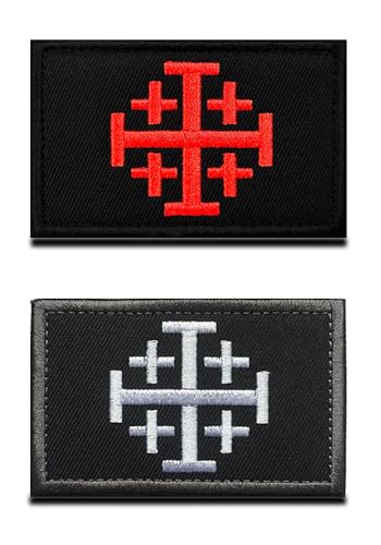 2 Stück The Crusades Crusader Jihad Cross Logo Tactical Christian Patches Hook and Loop Embroidered Historical Patch for Tactical Backpacks, Clothing, Hats, Bags von Zcketo