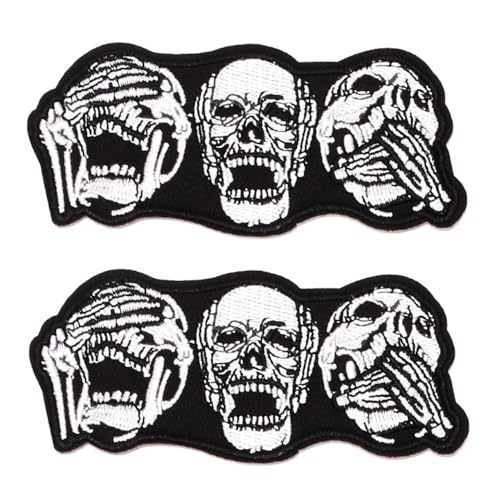 2 Stück "The Laughing Skull Iron on Sew on Patch, Full Embroidered Iron on Backing Backing, Funny Positive Ghost Moral Patch for Backpacks,Clothes,Vest,Cap,Unifrom,Biker Bag von Zcketo