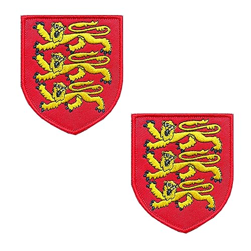2 Stück UK England Königliches Armee Wappen Britischer Löwe Schild Flicken Bestickter Aufnäher Patch mit Klett für Rucksäcke Kleidung Taschen Uniform Weste Jersey von Zcketo