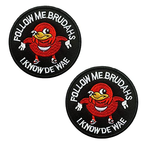 2 Stück Ugandan Knuckles Follow Me Bruddahs I Know De Wae Lustiger Taktischer Patch, Gaming-Kampf-Emblem, Moral-Patch Emblem bestickte Aufnäher mit Klettverschluss von Zcketo