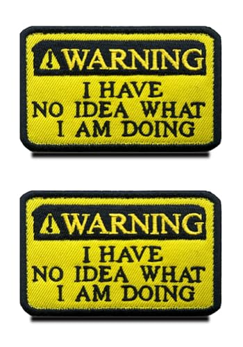 2 Stück "Warning:I Have no idea What i am doing" Hook und Loop Patch Komische Stickerei Bestickt Patch Kleidung Jacken Jeans Rucksack Weste Uniformen Reisen Abenteuer Biker Moto DIY von Zcketo