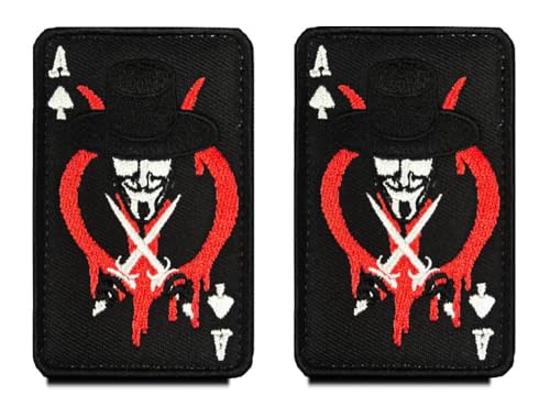 2 Stück Zcketo Todeskarte Rot Ace of Spades Film. V Poker Stickerei Patch mit Haken, Taktische Militär Airsoft Komisch Abzeichen Moral für Rucksäcke Kleidung Taschen Uniform Halloween von Zcketo