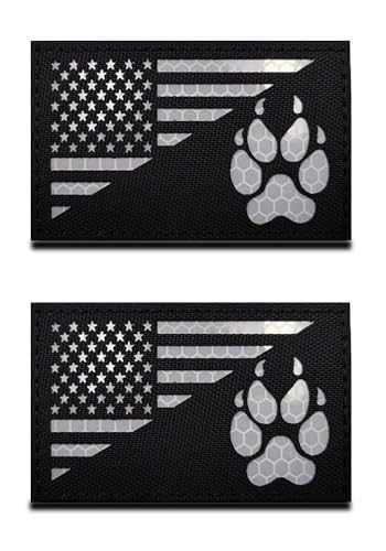 2 Stück amerikanische Flagge/Hundepfoten-Tracker-Westen/Geschirre, reflektierender Aufnäher, Arbeitstraining, K9, IR-Sicherheitsabzeichen, taktisches Emblem für Service-Hundegeschirr, große von Zcketo