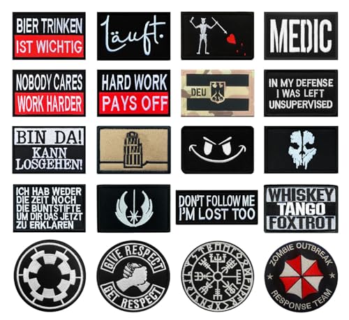 20 St.Taktisch Lustige Biker Bündel Patch Emblem Bestickter Gestickt Abzeichen für Kleidung Taschen Rucksack Uniform Weste Hundegeschirr Militär Taktisch Biker Moto Dekorationen von Zcketo