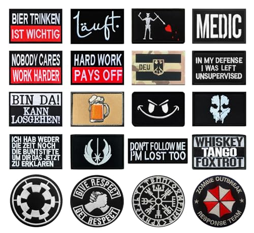 20 St.Taktisch Lustige Biker Bündel Patch Emblem Bestickter Gestickt Abzeichen für Kleidung Taschen Rucksack Uniform Weste Hundegeschirr Militär Taktisch Biker Moto Dekorationen von Zcketo