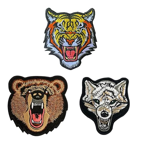 3 St. Das brüllende Tiere Patch Gestickt Aufnäher Das Roaring Tiger/Bär/Wolf Stickerei Abzeichen Patch Aufnäher Patches für Jacken Jeans Kleidung Flicken Taktische Moral-Patch für Rucksack Taschen von Zcketo