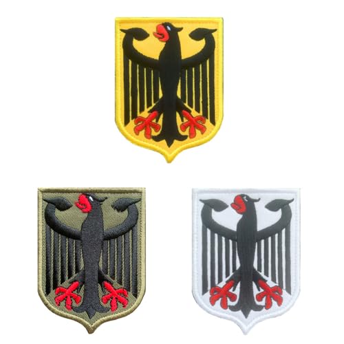 3 Stück Deutschland Adler Schild Patches, taktische Stickerei Deutscher Adler Applikation Emblem Militär Patch mit Klettverschluss für Kleidung, Hüte, Mützen, Rucksack, Jacken, Uniform, Westen von Zcketo