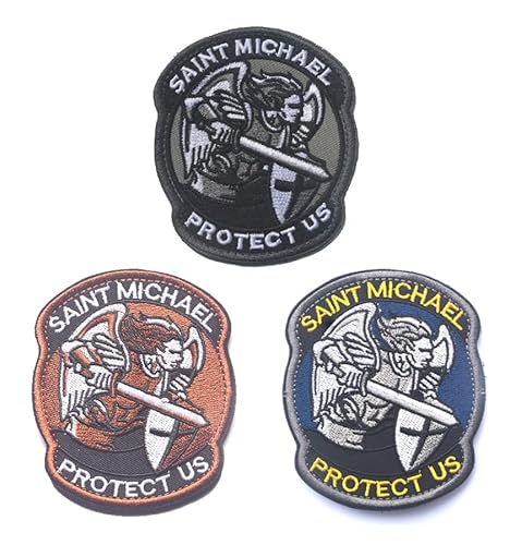 3 Stück St. Saint Michael Protect Us bestickter Moral Patch Taktisches Militär Army Operator Patches mit Klettverschlüssen auf der Rückseite zum Kleidung Taschen Rucksack Uniform Jersey von Zcketo