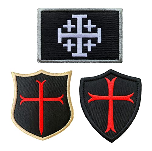 3 Stücke Ritter Templer Kreuz Schild Militär Moral Bestickter Aufnäher mit Verschluss zum Kleidung Taschen Rucksack Uniform Weste Hundegeschirr Militär Taktisch Draussen Jersey Reisen von Zcketo