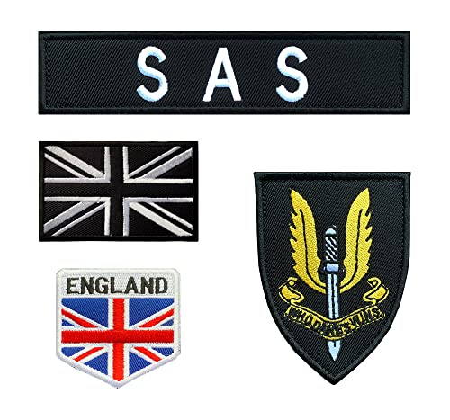 4 St. Großbritannien Flagge SAS "Special Air Service" Patch Gestickt,Militär Armee Taktische Moral-Patch Veteran Schild Armband Patch für Kleidung Taschen Rucksack Uniform Weste von Zcketo