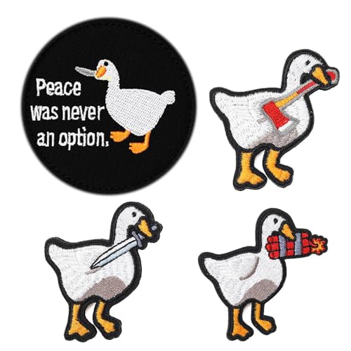 4 Stück "Peace was Never an Option" Interessant Tier Ente mit Waffen Lustig Hook and Loop Patches Ente MEME MilitäR Entenbissmesser-Aufnäher für Rucksäcke, Jacken, Uniform,Biker von Zcketo