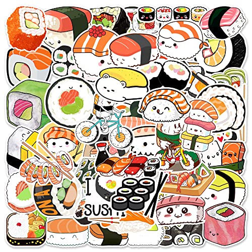 50 Stück Japanische Lebensmittel Sushi Aufkleber, Vinyl Wasserdicht Ästhetische DIY Dekor Aufkleber für Teens Jungen Kinder Erwachsene Wasserflasche Laptop Scrapbook Telefon Skateboard Computer von Zcketo