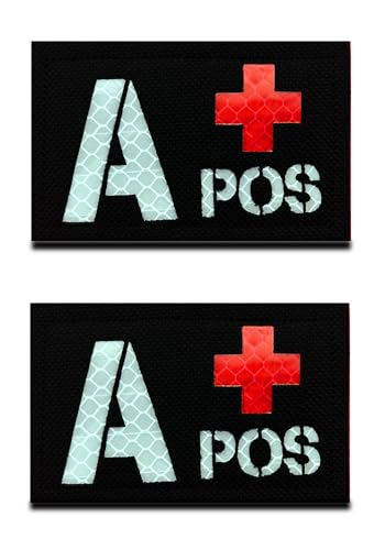 2 St. A+ Typ A+ Pos Positiv Blutgruppe IR Reflektierend Medizinisch MEDIC Patch mit Klett für Taktische Rucksäcke,Medizinische Taschen, Erste-Hilfe-Kits/Tasche, Abenteuer-Kits von Zcketo