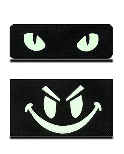 Reflektierende lustige Katzenaugen und Smiley-Gesichts-Patch, Infrarot-IR-Sicherheit, Moral-Abzeichen, taktische Militäruniform, Verschluss-Emblem für Rucksack, Kleidung, Hundegeschirr, 2 Stück von Zcketo