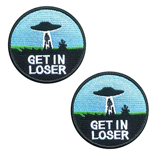 Zcketo 2 Pcs Fun Get in Loser Aufnäher Patch, Bestickt Design,Reinkommen Verlierer, Get in UFO Ausländer Patch mit Verschluss zum Kleidung Taschen Rucksack Uniform Jersey Patch Sammeln von Zcketo