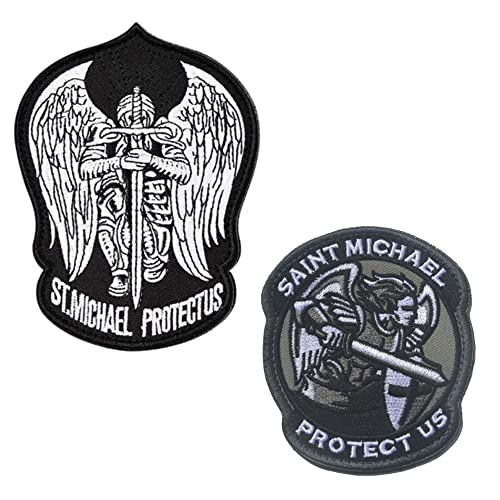 Zcketo Aufnäher mit Aufschrift "Saint Michael Protect Us", bestickt, mit Klettverschluss, taktisches Militär-Emblem, für Kleidung, Rucksack, Kappe, Jacke, Weste, Tasche, Hundegeschirr, 2 Stück von Zcketo