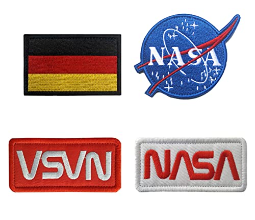 Zcketo 4 Satz NASA Aufnäher mit Verschluss Gestickt, Nasa Platz Deutschland Patch für kleidung Cap Jeans Rucksack für Kleidung Taschen Rucksack Uniform Weste Militär Taktisch Jersey von Zcketo