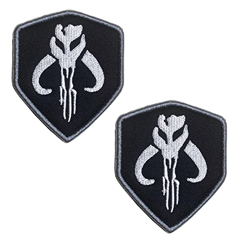 Zcketo Set mit 2 Stück Film Kopfgeldjäger-Stickerei Sheild Hook and Loop Tactical Patch Mandalorian Bantha Skull Boba Fett Badge Armband Combat Moral Emblem Applikation Patch von Zcketo