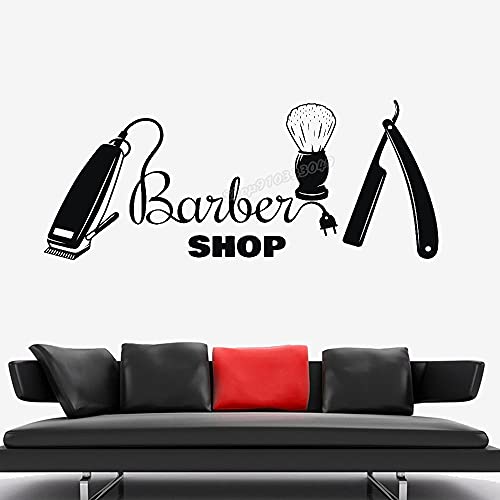 Zdklfm69 WandSticker Wandtattoos Barbershop Barber Shop Zeichen Mann Salon Haarschnitt Logo Friseursalon Dekor Vinyl Hipster Wall Art Decor 114x48cm von Zdklfm69