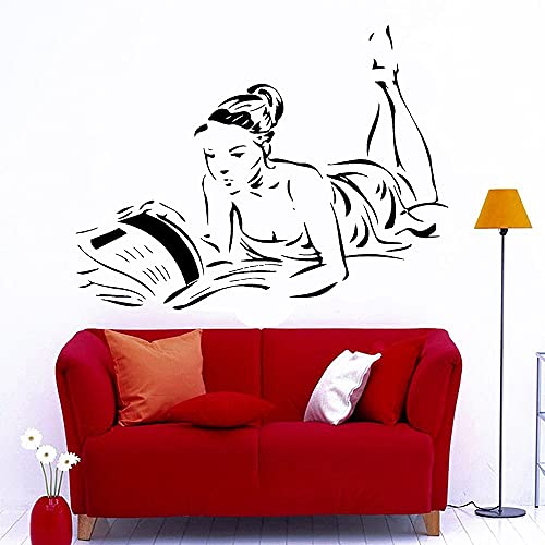 Zdklfm69 WandSticker Wandtattoos Bücher Mädchen lesen Buch im Bett lesen Vinyl Cool Decor für Schlafzimmer Dekoration Design Aufkleber 110x84cm von Zdklfm69