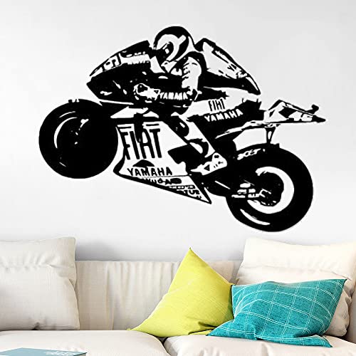 Zdklfm69 WandSticker Wandtattoos Helm Motorradfahrer Rennfahrer Motorrad Aufkleber Vinyl Für Kinderzimmer Dekoration Jungen Schlafzimmer Dekor 84x116cm von Zdklfm69