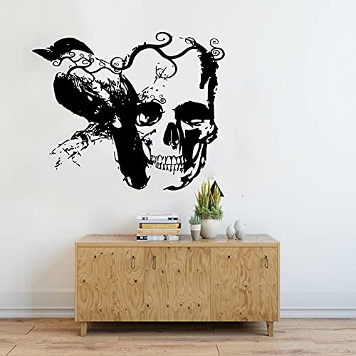 Zdklfm69 Wandtattoo Wandaufkleber Wandsticker Graffiti Rabe Schädel Zweig Wohnzimmer Vögel Krähe Skelett Straßenkunst Spielzimmer Vinyl Dekor 86x70cm von Zdklfm69