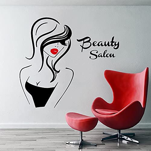 Zdklfm69 Wandtattoo Wandaufkleber Wandsticker Schönheitssalon Schöne rote Lippen der Dame für Vinyl-Make-up-Aufkleber-Haar-Frisur-Friseur-Abziehbild 77x84cm von Zdklfm69