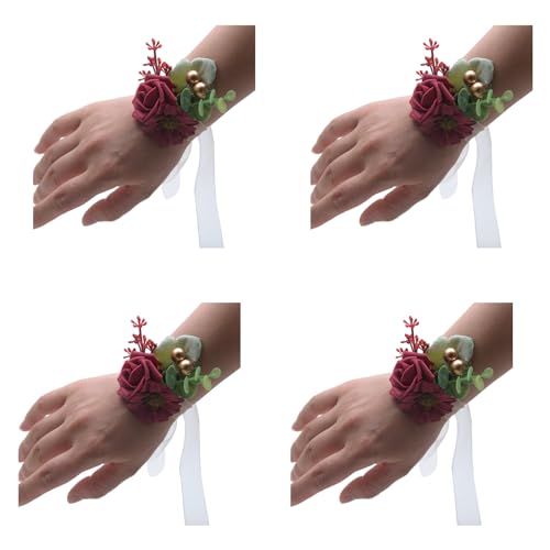 Zdprkqzvz 4 x Handgelenk-Corsagen für die Mutter der Braut, Brautjungfer, Rosen-Corsagen, Armband für Braut und Brautjungfer, Korsagen für Abschlussbälle von Zdprkqzvz