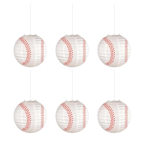 Zdprkqzvz 6 Stück einzigartige Baseball-Hängelampenschirme, stilvoller Baseball-Papierlampenschirm, praktisches Sport-Mottoparty-Zubehör von Zdprkqzvz