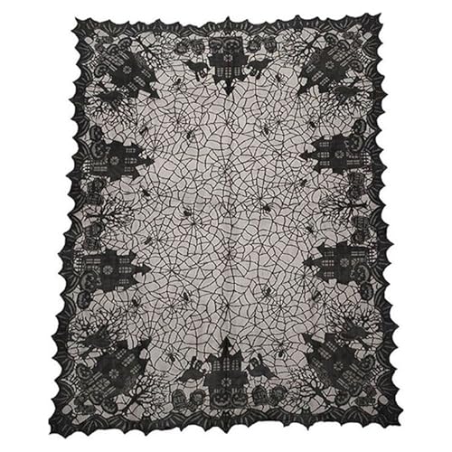 Zdprkqzvz Halloween-Tischdekoration, 134,6 x 175,3 cm, schwarze Spitze, Tischdecke für Horror-Events von Zdprkqzvz