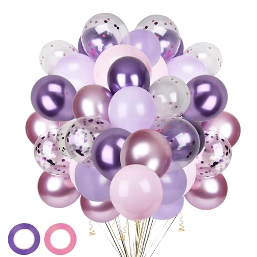 65 Luftballons Rosa Lila, 12 Zoll Rosa Lila Ballons, Pastell Lila Rosa Helium Konfetti Latex Ballons Geburtstag Party Luftballons für Mädchen Geburtstag Babyparty Hochzeit Verlobung Party Deko von ZeKioen