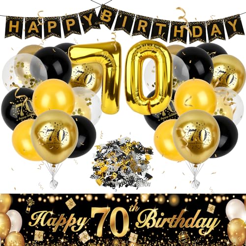 70 Geburtstag Deko,Luftballons 70. Geburtstag Mann Frau,Geburtstags deko 70 Schwarz Gold,Happy Birthday Banner,70 Geburtstag Deko Hintergrund Konfetti Gold 70. Folie Ballons Schwarz Gold Ballons von ZeKioen