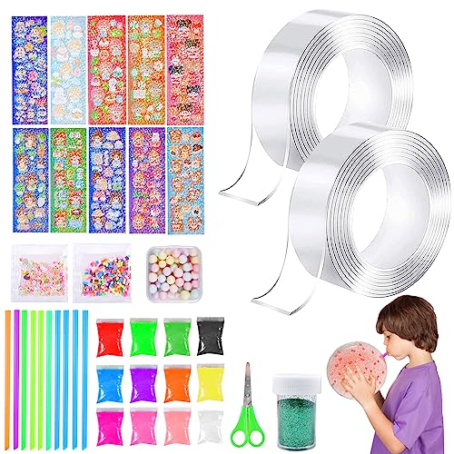 ZeYou 38 Stücke Nano Tape Bubbles Set, 3m Nano Doppelseitiges Klebeband,2 Rollen gemischtes farbiges Blasenband, Magie Bubble Tape Toy Kit, Nano Tape Bubble Craft Kit für Mädchen, Jungen von ZeYou